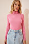Light Pink Ribbed Lycra High Top Sweater - Ldd0033