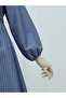 Striped Dress with Front Buttons and Elastic Waist - Navy - 3