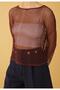Women's Chocolate Color Long Sleeve Mesh Crop Blouse - 2