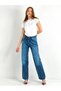 Women's Jeans Rhinestone High Waist Loose Palazzo Blue Jeans - 6