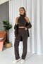 Halter Collar Crop Cardigan Trousers 3-Piece Knitwear Set - Brown