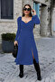 Women's Long Sleeve Chest and Back Low-cut Crepe Midi Dress - 2