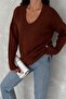 Women's Dark Brown V-Neck Standard Size Oversize Basic Knitwear Sweater - 4
