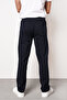 Navy Blue Men's Zipper Pocket Embroidery Detailed Straight Leg Relaxed Cut Sweatpants - 5