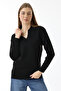 Women's Polo Neck Long Sleeve Seasonal Knitwear Blouse Black - 5