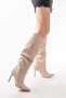 Infon Syt-2003 Beige Suede Bellows Thin Heeled Casual Boots - 4