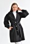 Black Button Detail Water Repellent Belted Trench Coat