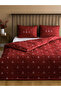 Red Christmas Patterned Double Duvet Cover Set 100% Cotton 200 X 220 cm