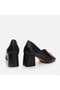 Black Genuine Leather - Thick Heeled Women's Shoes - 5