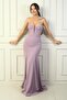 Women's Strapless Lace up Back Lining Underwire Long Fish Evening Dress - 2