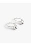 Heart Patterned Dangle Steel Hoop Earrings - Charm Detailed - 3