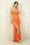 Women's Strapless Lined Rhinestone Front Slit Silvery Long Evening Dress