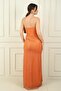 Women's Strapless Lined Rhinestone Front Slit Silvery Long Evening Dress - 4