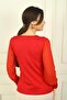 Women's Ladder V Neck Sleeves Chiffon Sweater - 4