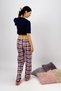 Women's Elastic Waist 100% Cotton Ribbon Patterned Pajama Bottoms Salmon Navy Blue - 6