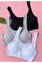 Camisole 3-Pack Cotton Lycra Black, Gray and White Color Ribbed Padded Bustier - Half Tank Top - 3
