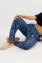 Women's Elastic Waist 100% Cotton Ribbon Patterned Pajama Bottom New Blue - 9