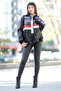 Women's Leather Coat Black Zippered Double Pocket Ribbed Oversize Design - 5010 - 2