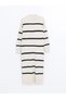 Beige Mock Neck Striped Women's Knitwear Dress - 5