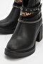 Boliva Black Belted Chain Women's Thick Heeled Boots - 2