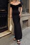 Black Nico Draped Madonna Collar Slit Women's Midi Dress - 4