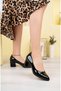 Black Patent Leather Women's Stylish Daily Comfortable Short Heeled Shoes Heel Height 5cm - 3