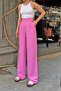 Pink Double-Breasted Pleated Women's Palazzo Linen Pants - 4