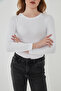Women's 100% Cotton Crew Neck Long Sleeve Ribbed Blouse - 7
