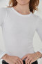 Women's 100% Cotton Crew Neck Long Sleeve Ribbed Blouse - 8
