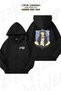 Oversize Japanese Drawing Young Girl and Pet Cat Back Printed Zip-Up Hooded Black Cardigan (2 Thread)