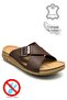 Cross Band Buckle Double Band Light Sole Faux Leather Men's Slippers 521 Brown - 6