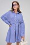 Women's Shirt Collar Striped Dress - 4