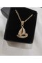 Gold Sailboat Necklace with Zirconia, Ship Necklace - 2