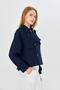 Navy Blue 100% Cotton Gabardine Lined Oversize Wide Fit Women's Crop Short Trench Coat 1122 - 2