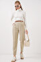 6686 Women's Pleated Belt Fabric Trousers - Cream