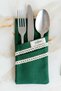 6-Piece 100% Linen Lace Detailed 2-Compartment Spoon Holder / Napkin Holder / Fork-Spoon-Knife Cover Green - 3