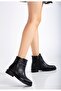 Women's Boots Black Faced Side Square Buckle - 2