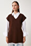 V-Neck Belted Long Knit Sweater Brown Lus0042 - 4
