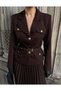 Elizabeth Gold Belted-Buttoned Blazer Jacket and Pleated Skirt Set - 3