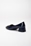 Large Size Patent Leather Square Embellished Navy Blue Women's Low Heel Shoes - 5