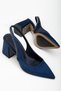 Satin Heel Stoned Navy Blue Large Size Women's Shoes Heeled Evening Dress