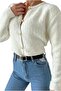 Women's White Gold Gold Buttoned Crew Neck Teddy Cardigan - 4