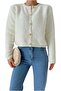 Women's White Gold Gold Buttoned Crew Neck Teddy Cardigan