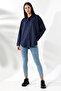 Oversize Micro Satin Draped Navy Blue Women's Shirt - 6