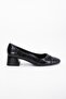 Large Size Crocodile-Print Patent Leather Square-Toe Black Women's Low-Heel Shoes - 4