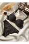 Basic Corded Patterned Supported Black Bra Set - 2
