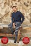 Men's Cotton Jacquard Long Sleeve Semi Plaid Pajamas Set 3380 - 2