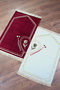 Chenille Prayer Mat with Paired Hearts, Groom and Bride Prayer Beads, Dowry Set, Double Prayer Mat Set, Burgundy Cream