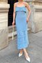 Blue Hanging Neck Detail Openwork Knitted Women's Knitwear Midi Dress - 4