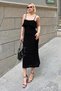 Black Hanging Neck Detail Openwork Knitted Women's Knitwear Midi Dress